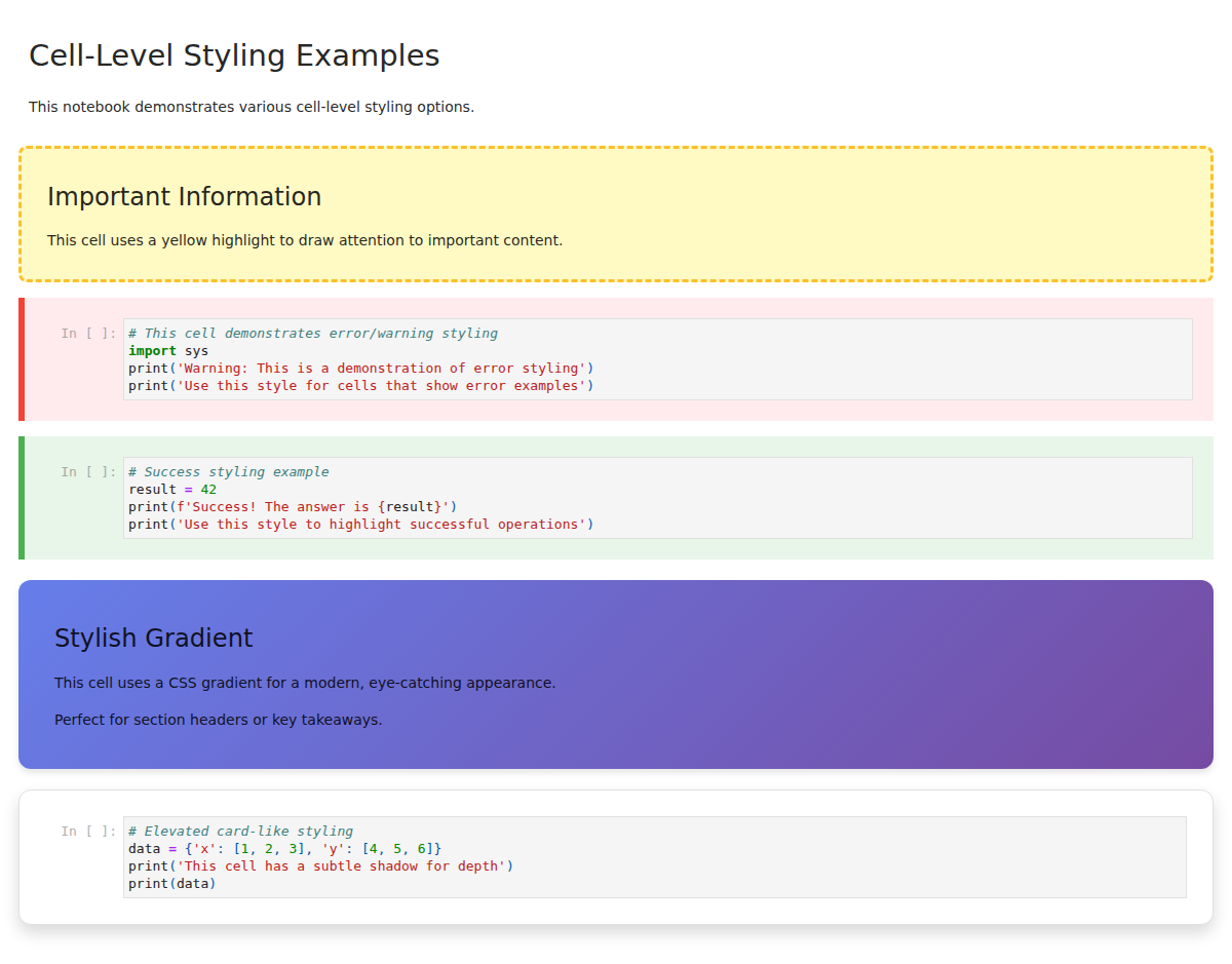 Cell Styling Examples